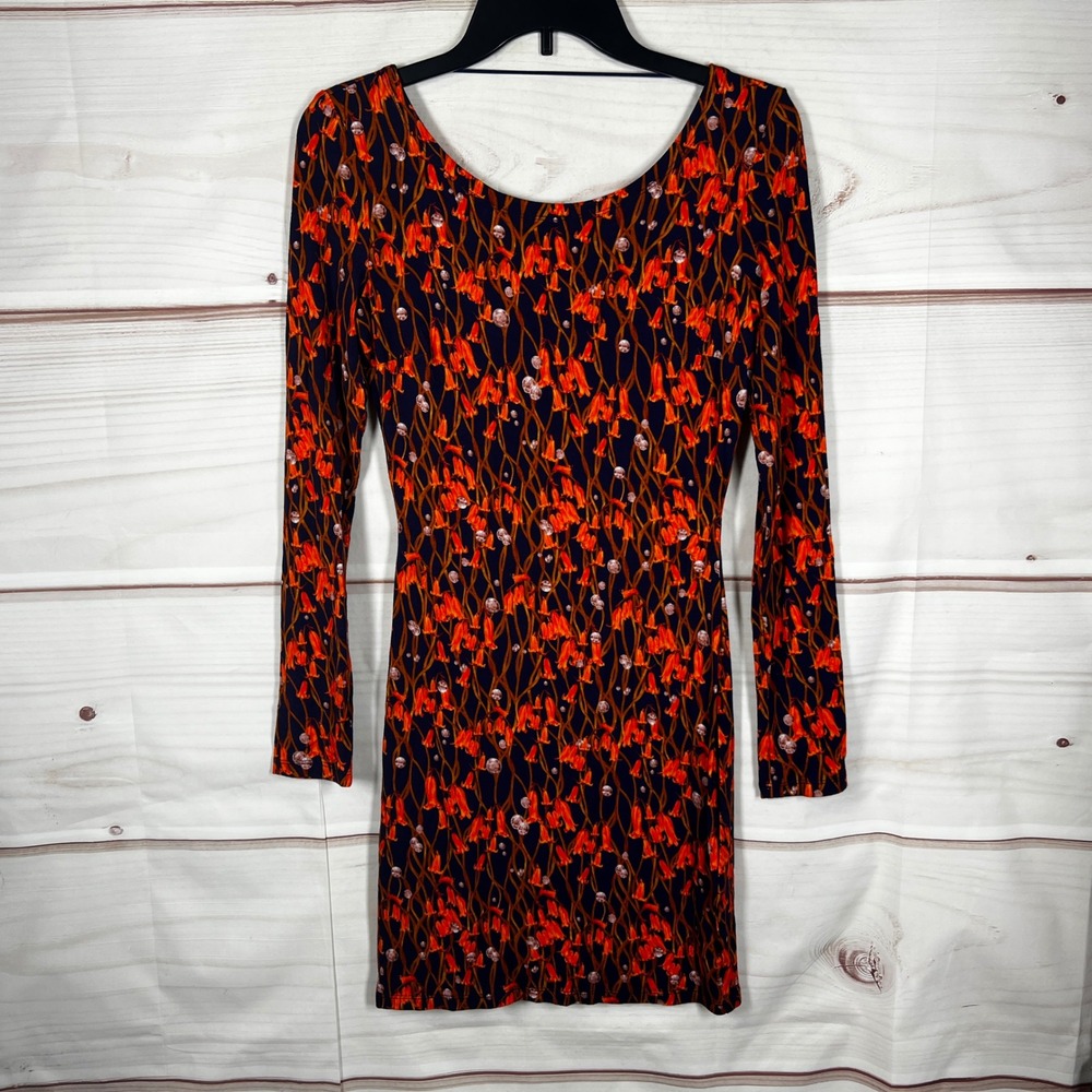Matthew Williamson Bodycon Jersey Dress Womens‎ 6 Orange Floral Twine Print Knit